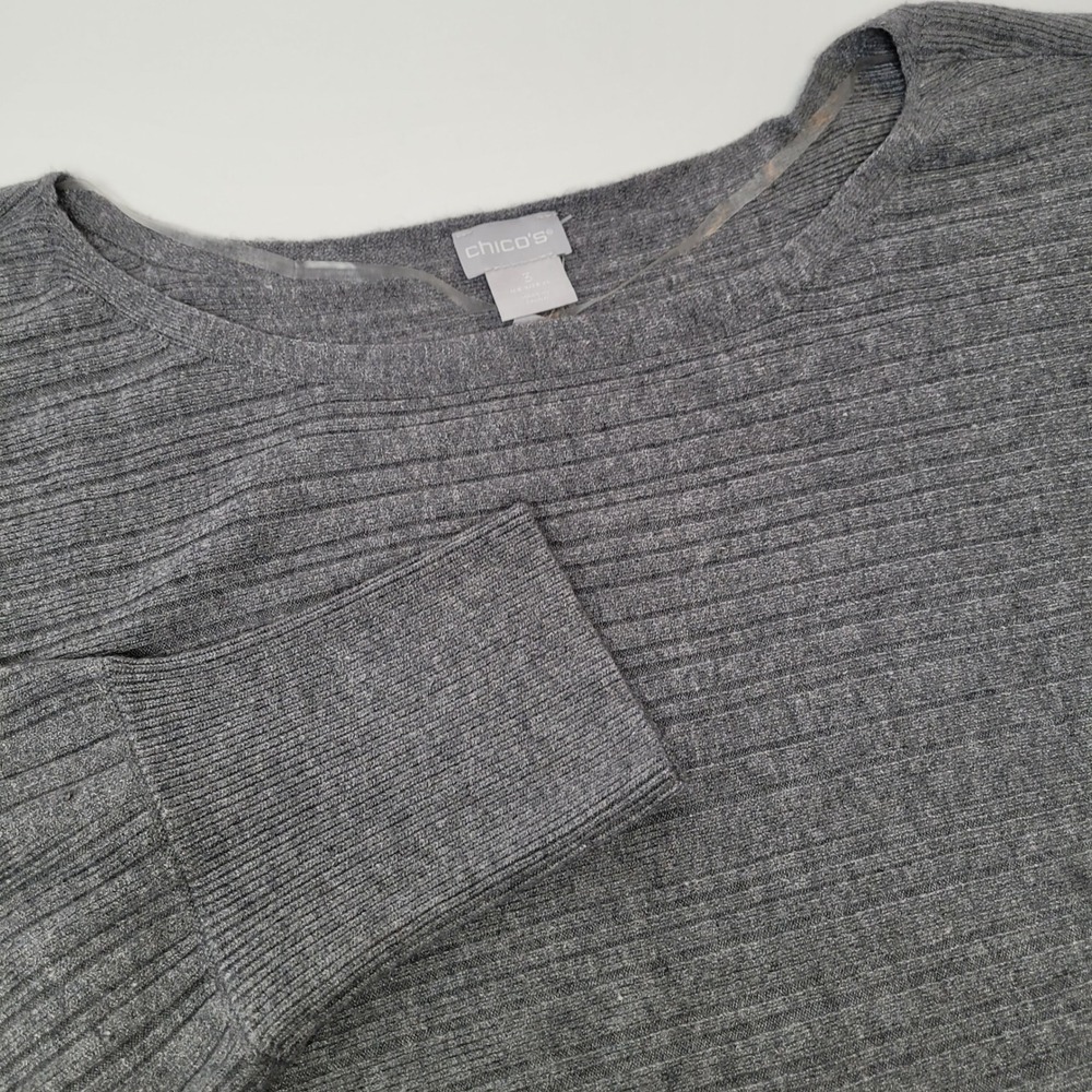Chico's Modern Rib Detail Pullover Women Size 3 XL Slate Gray NEW Boat Neck Knit